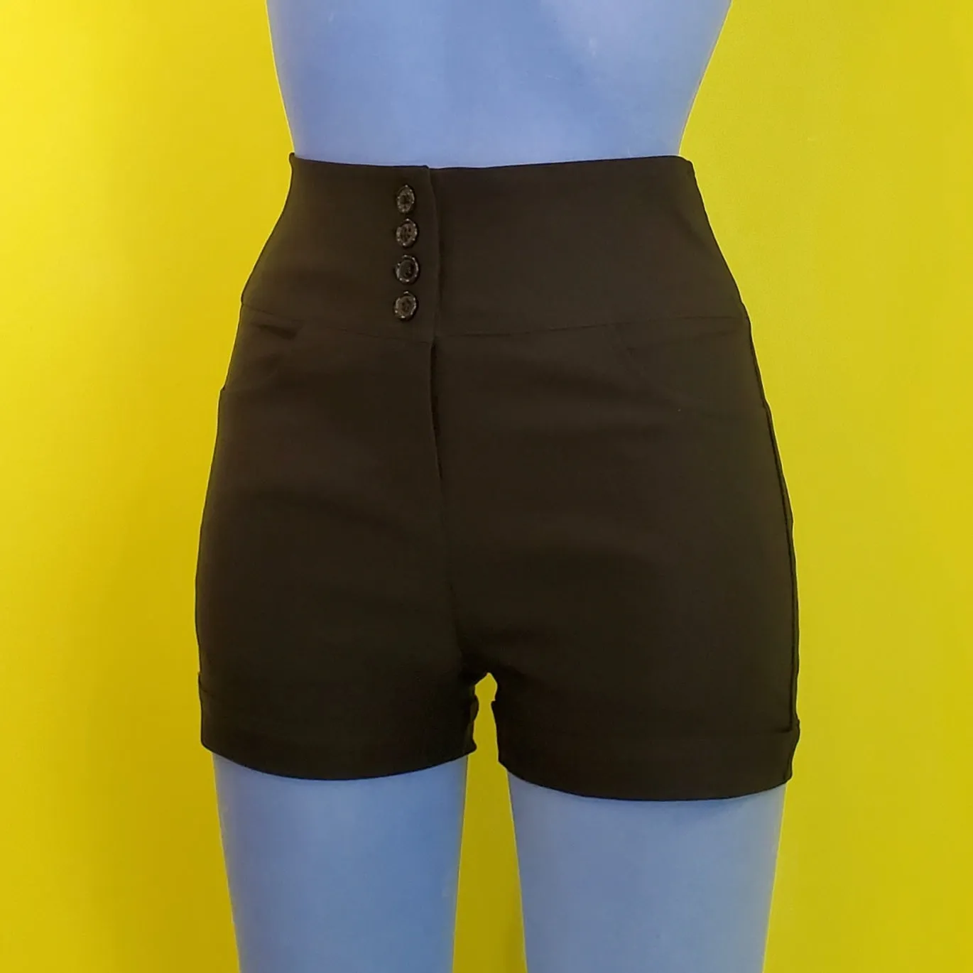 Four Button High-Waist Shorts in Black - Size S