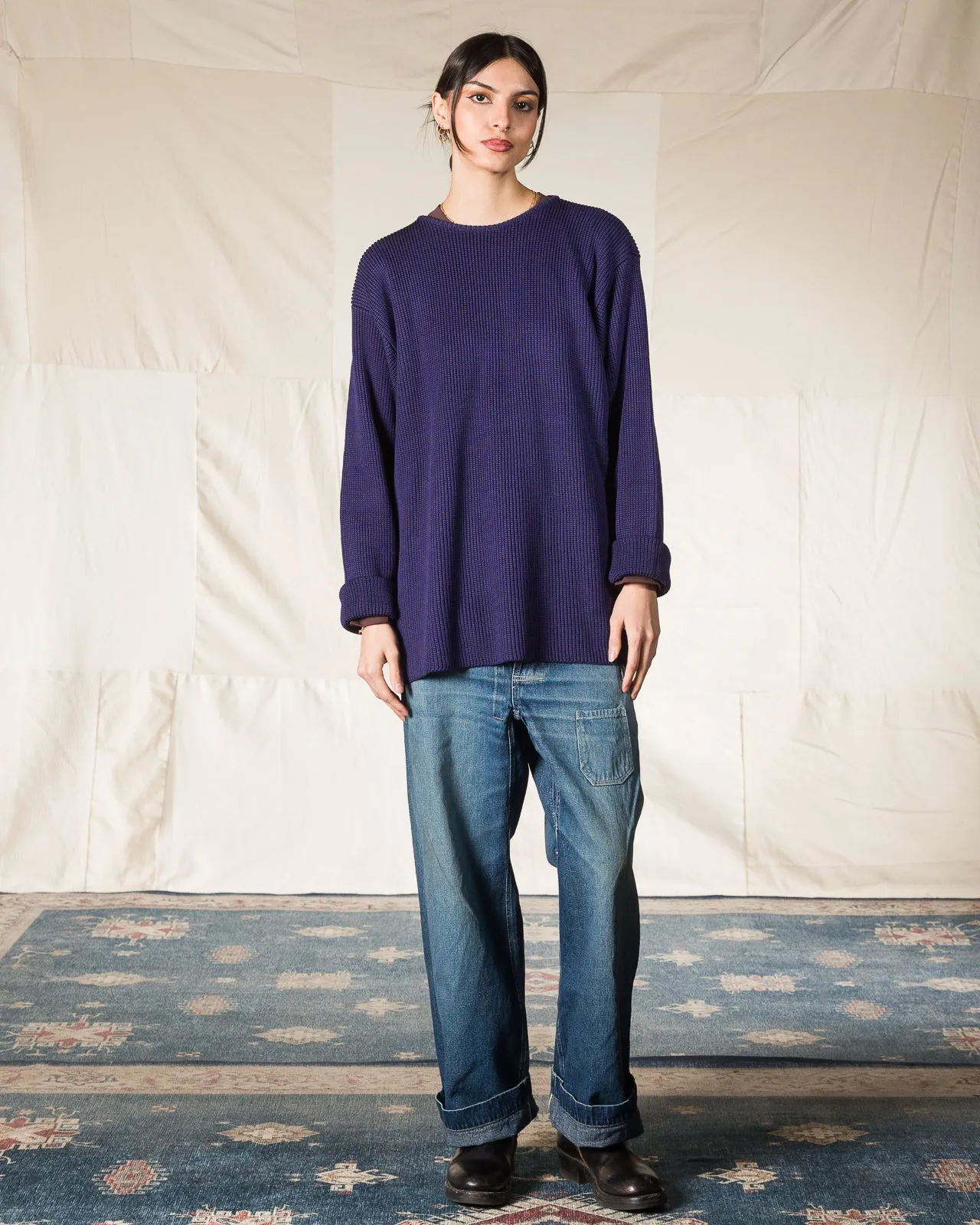 Silk Hand Knitting Heavyweight Rib Pullover - Eggplant 8